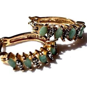 925 Gold Tone Hoop Earrings with Green Elphaba earrings